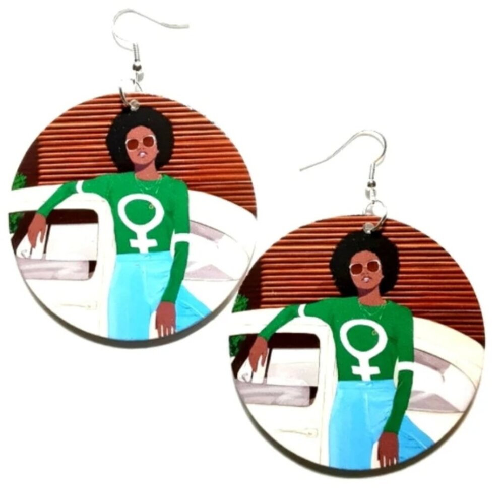 Women Power Chartreuse Medium Statement Wood Dangle Drop Earrings